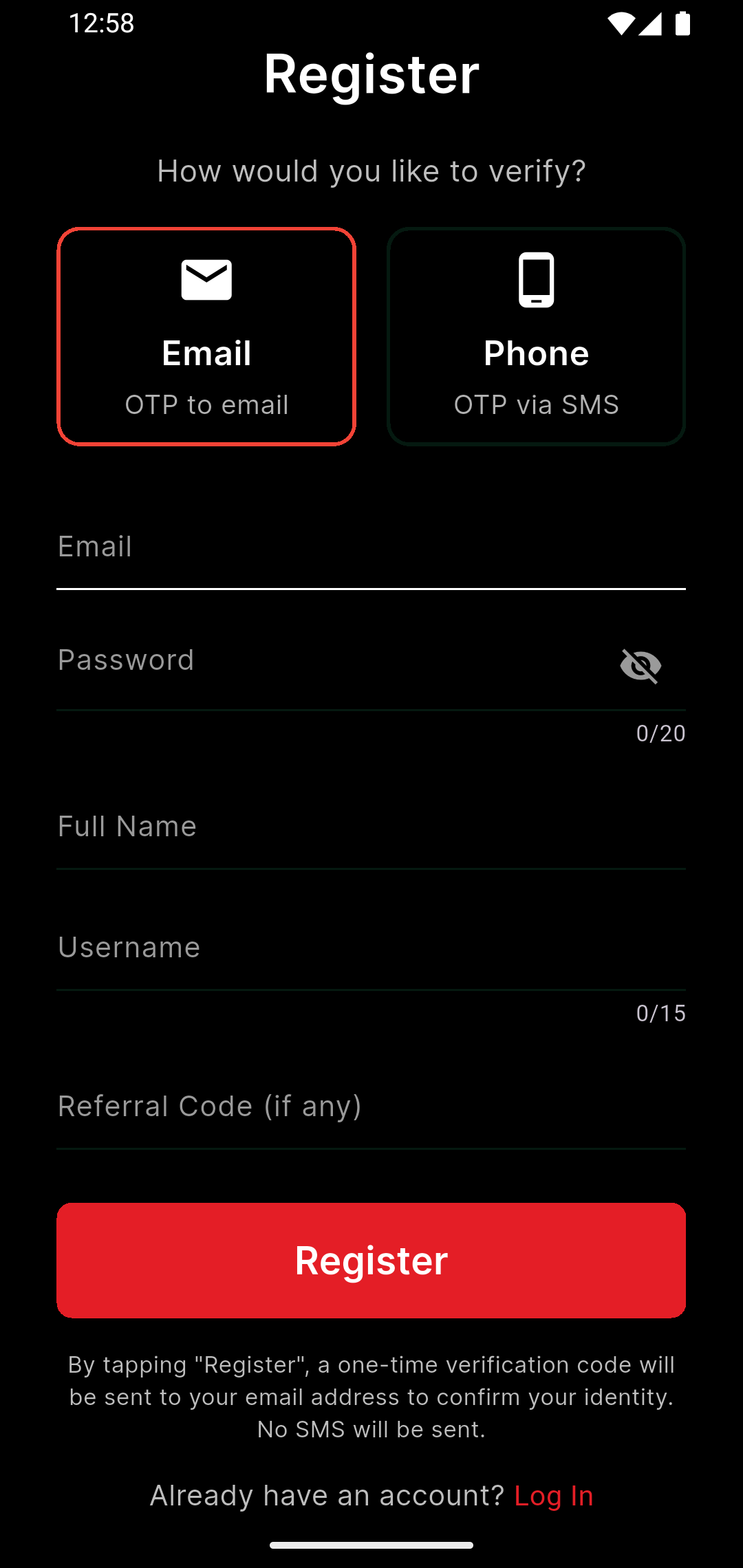 Email verification option